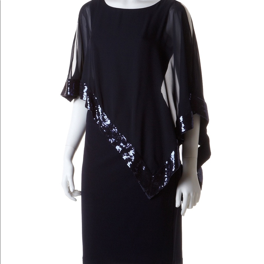 Cleo Petite Navy Sequin Popover Dress